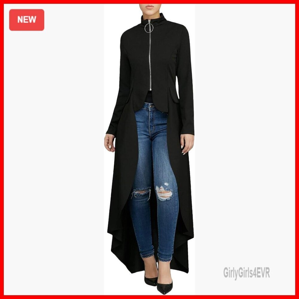 Long Dovetail Trench Coat Zipper Jacket Polka Dot Tailcoat Casual Wear